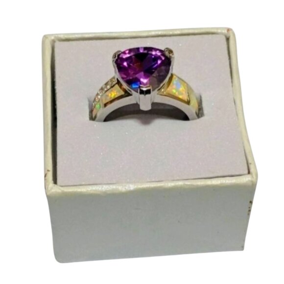 Art Deco Silver Gemstone Wedding Rings For Women , Sz 6 - Picture 1 of 11